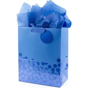Hallmark 13" Large Gift Bag with Tissue Paper (Blue Foil Dots) for Hanukkah, Christmas, Birthdays, Fathers Day, Graduations, and Baby Showers Hallmark