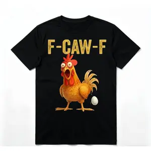 HAGBDH Funny Chicken Meme T-Shirt F-CAW-F Graphic Tee for Men Women 100% Cotton Unisex Regular Fit Crew Neck Casual Streetwear Y2K Clothing Trendy Vacation Outfits Cheap Men Stuff Gift TikTok Viral Shirt