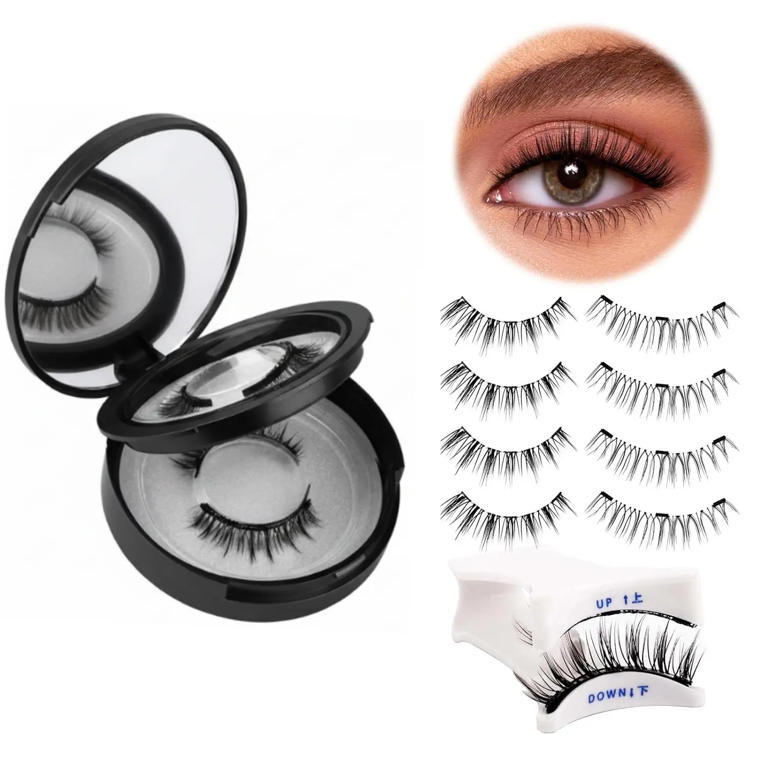 【2026】Magnetic False Eyelashes Set, Reusable Waterproof Natural Look, Invisible Adhesive, Easy Applicator Included, 2 Pairs, Black, Soft Magnetic Eyelashes