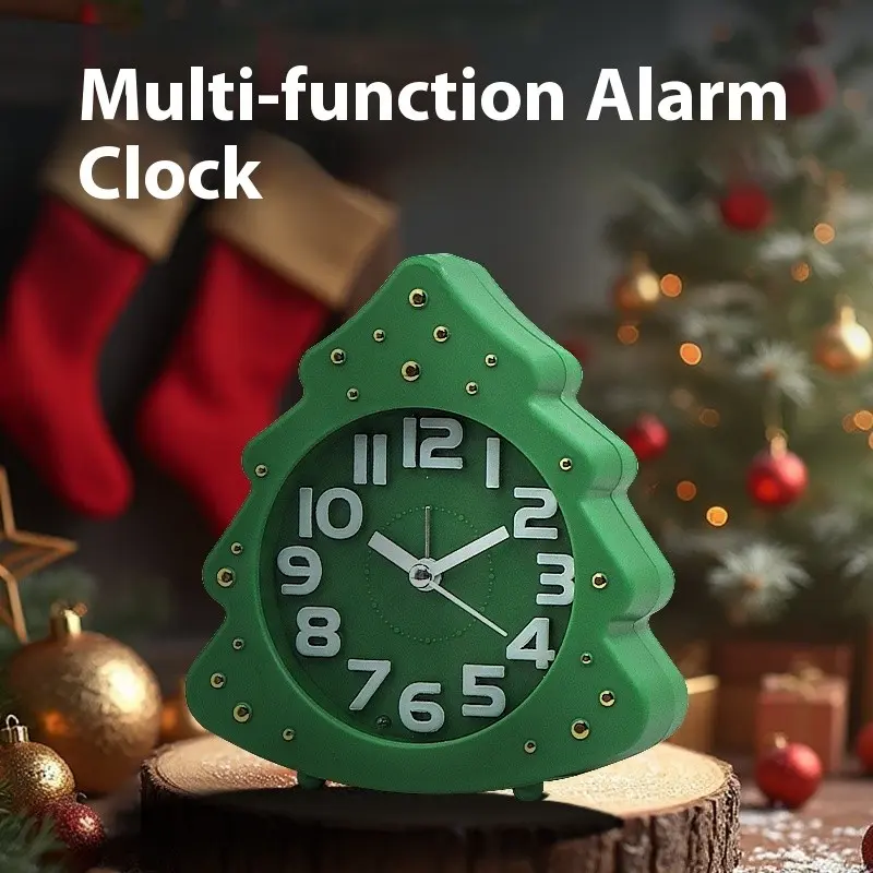 Fashionable Christmas Tree Alarm Clock, Simple Gift Clock with Night Light, Quiet Timekeeping, Student Bedside Table Decor