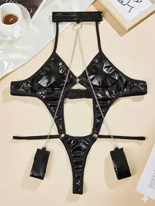 [Patent | Catsuit] Sensual Black Latex | Sexy Lingerie Catsuit | Tempting Exciting Sleepwear Underwear