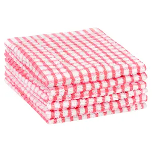 REGALWOVEN Checked Kitchen Tea Towels, Cotton Washable Dish Cloth, 11" x 16" 6 Pack Pink