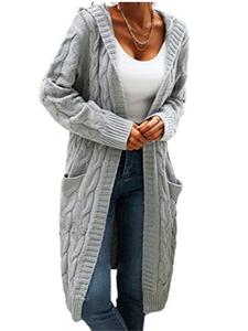 women's elegant hooded long sleeve sweater cardigan, loose-fit knitted coat with button pocket design, casual fashion outerwear