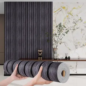 1 roll wood-grain slat-style wall sticker, self-adhesive coated wallpaper with waterproof and sound-insulating features. Textured design with a matte wood finish, easy to clean, install, and removable. Ideal for living room, bedroom, dining room, and ceil