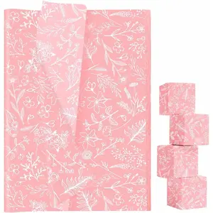 100 Sheets  Floral Tissue Paper 14 x 20 Inches  and White  Flower  Wrapping Tissue Paper for  Bags Wedding Birthday  Shower Party Packaging Crafts