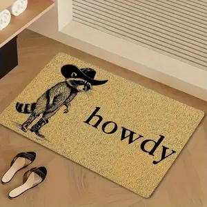 Whimsical Cowboy Raccoon "Howdy" Diatomaceous Earth Bath Mat – Ultra-Absorbent, Quick-Dry & Anti-Mold Floor Mat, Non-Slip Bathroom Rug, Cute Western Style Decor for Entryway, Home, RV & Camping