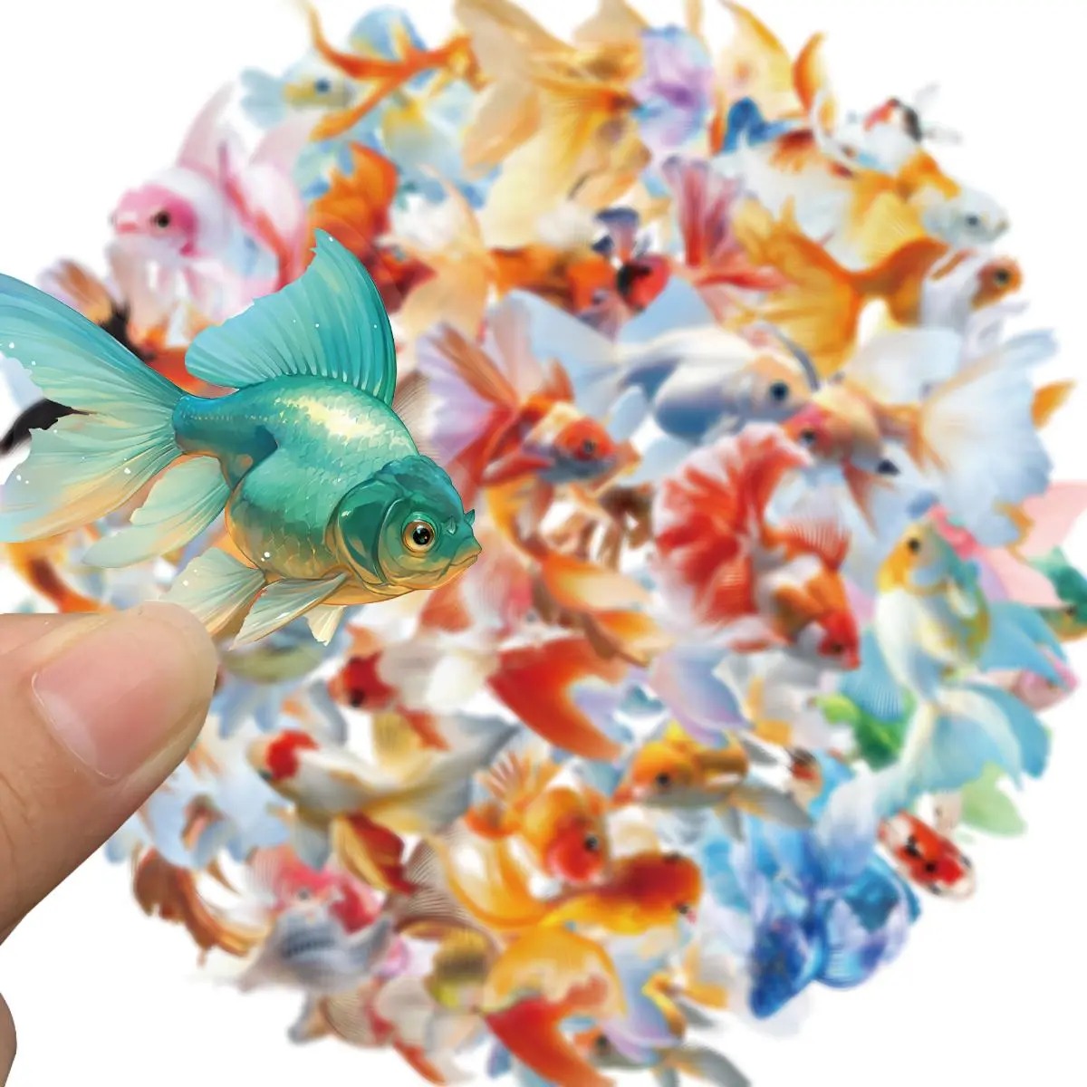 Cartoon Goldfish Pattern Decal Sticker, 50pcs Waterproof Self Adhesive Decor Paper, Decor Sticker for Gift Greeting Card Water Bottle Laptop Phone