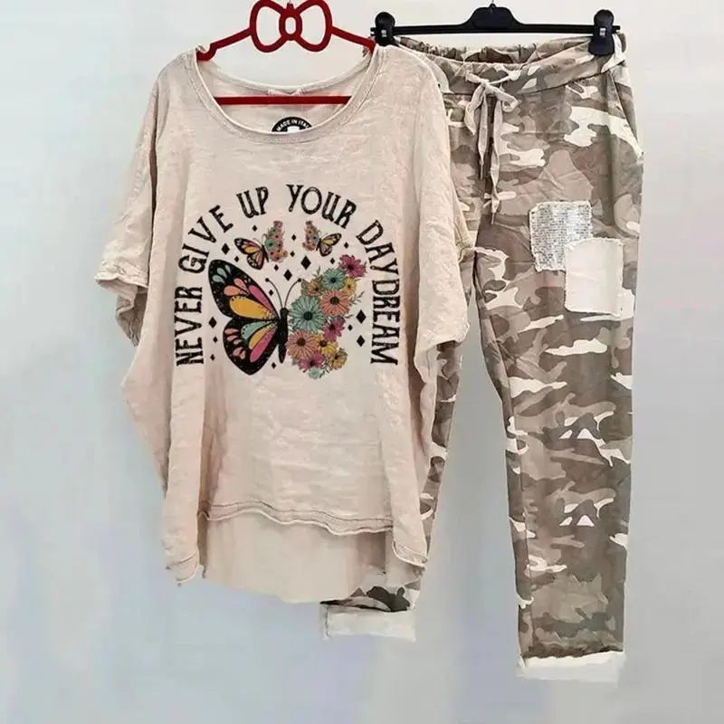CamouflagePrintedSuitWomen'sCottonBlendSuitSummerPrintedCasualSuitONeckShortSleeveT-shirtPantsSetSportswear CamouflagePrintedSuitWomen'sCottonBlendSuitSummerPrintedCasualSuitONeckShortSleeveT-shirtPantsSetSportswear