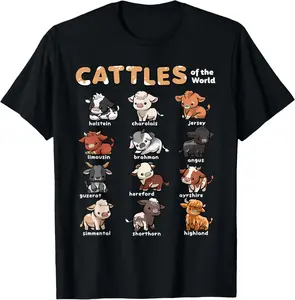 100% cotton Unisex Cattles Animals of the World Cattle Farmer Rancher Cow Lover T-Shirt