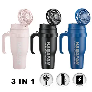HandFan 40 oz tumbler 3 in 1  BPA Free Insulation bottle mini Portable fan Power bank Gift for Hiking Camping Travel Party Sports Workout Outdoor activity  Colorful Thermos for Amuzement Park Office Truck Driver Summer Essential
