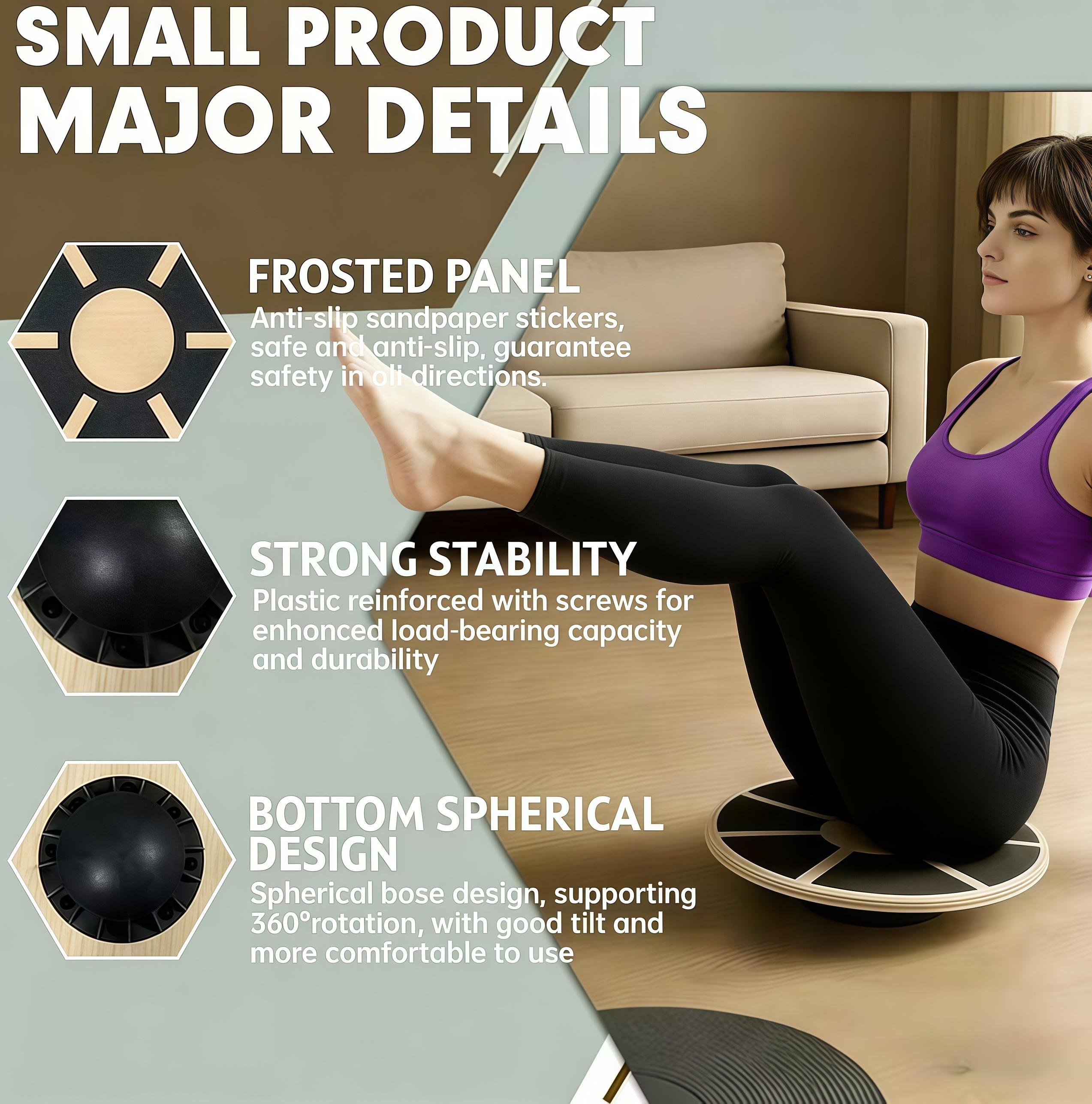 Wooden balance board, used for core stability training, 360-degree rotation, non-slip, rehabilitation training, and balance training.