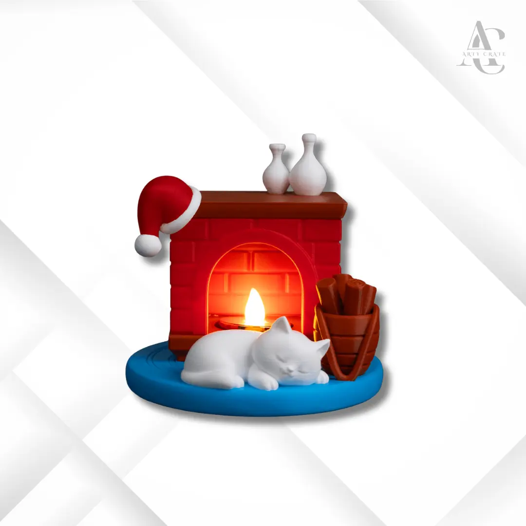 Light-Up Christmas Fireplace 3D Cozy “Kitty Night” Tabletop Decor