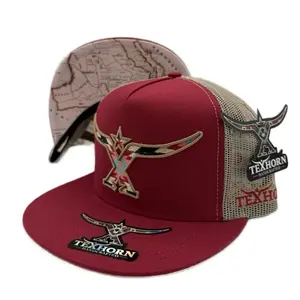 SAN ISIDRO TEXHORN CAP Burgundy with tan mesh - Handcrafted with Texas Horn Design