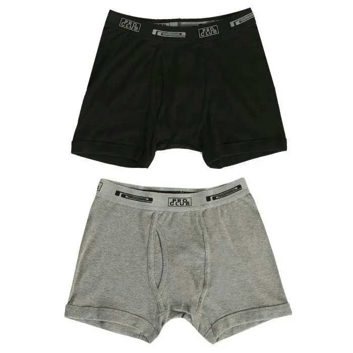 Pro Club Men's Basic Boxer Briefs, 2-Pack Soft Combed Ring-Spun Cotton, Casual Breathable Underwear with Non-Ride Up Leg, Elastic, Stretchy, Plain