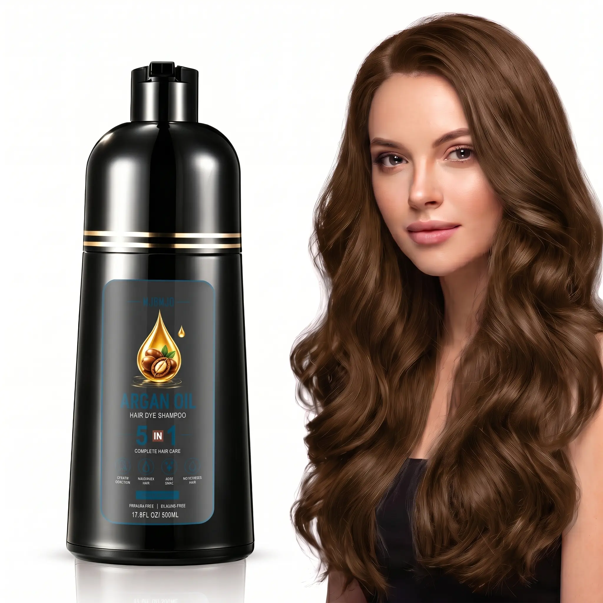 MJDMJD 5-in-1 Hair Dye Shampoo 500ml, Argan Oil Gray Hair Coverage Coloring Shampoo, Ammonia-Free Long Lasting Hair Color & Care for Women and Men