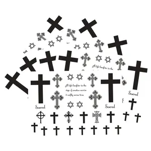 Black Cross Waterproof Temporary Tattoo Men and Women Scars Painted Small Cross Tattoos Sticker 5 Sheets 10x17CM