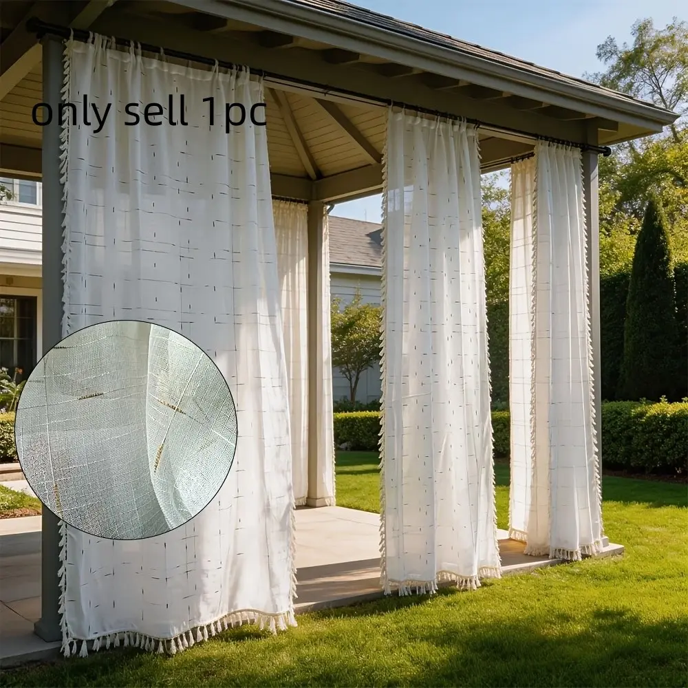 1pc Piece Courtyard Gazebo Fringe Sheer Curtain, Garden Porch Ambiance Window Decor, Soften Harsh Sunlight, Enhance Outdoor Lounge Atmosphere