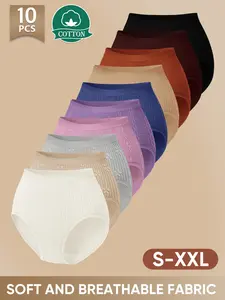 10 Pack Cotton High Waist Women's Underwear, Soft Breathable Comfort for All Seasons, Fitted Multicolor Briefs in S-Xxl