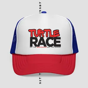 Turtle Race Trucker Hat — Retro Red, White & Blue Mesh Cap