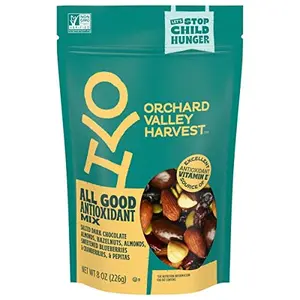 Orchard Valley Harvest All Good Antioxidant Mix, 8 oz Resealable Bag, Made With Real Pink Himalayan Sea Salt, Dark Chocolate Almonds, Hazelnuts, Sweetened Berries, Gluten Free, Non-GMO