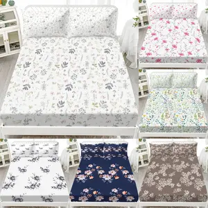 3-Piece Plant Floral Print Bedding Set, Soft Comfortable, Includes 1 Fitted Sheet and 2 Pillowcases, No Fillers, Bedroom and Guest Room Use, Decorative Bedsheet Sets