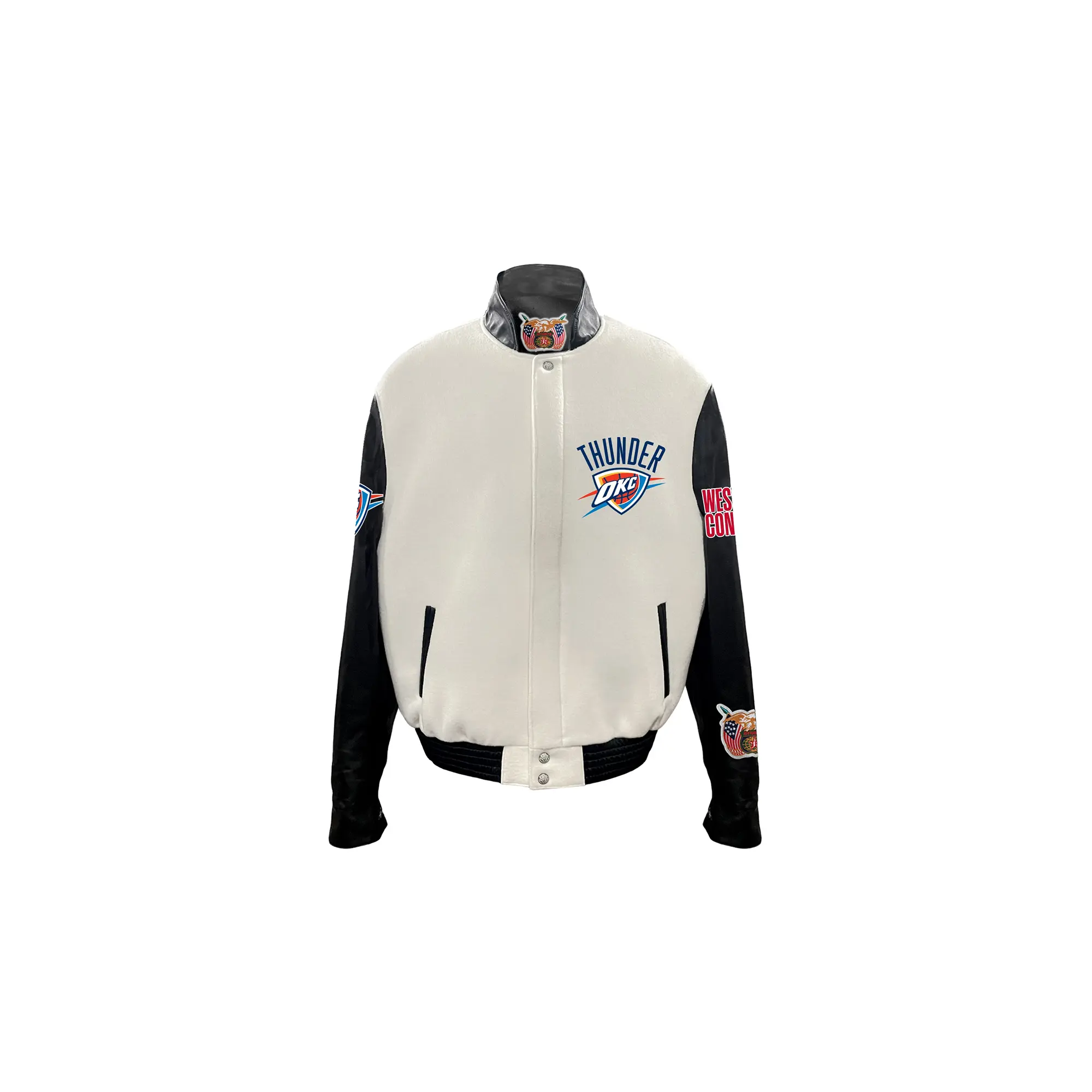 Oklahoma City Thunder Wool & Leather Varsity Jacket "White / Black" NBA 004WHTBLK OKC