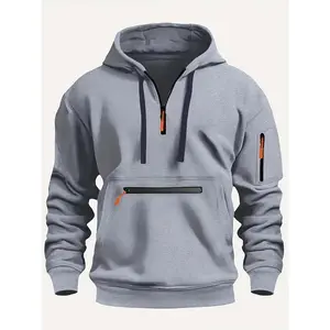 Thick, Warm, Oversized Men's Casual Zip-Up Hoodie - Kangaroo Pocket, Polyester Blend - Fall and Winter