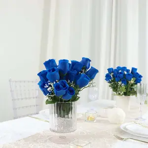 12 Bushes Royal Blue Artificial Premium Silk Flower Rose Bud Bouquets