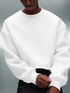 Men's Short Round Neck Long Sleeve Sweatshirt, Minimalist Street Style, Loose Fit, Versatile Neutral Fashion, Casual Spring & Fall Wear