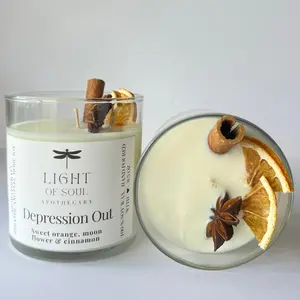 Light of Soul Apothecary Depression Out Soy Candle Sweet Orange Moon Flower & Cinnamon Aromatherapy Hand Poured 8.5 Oz