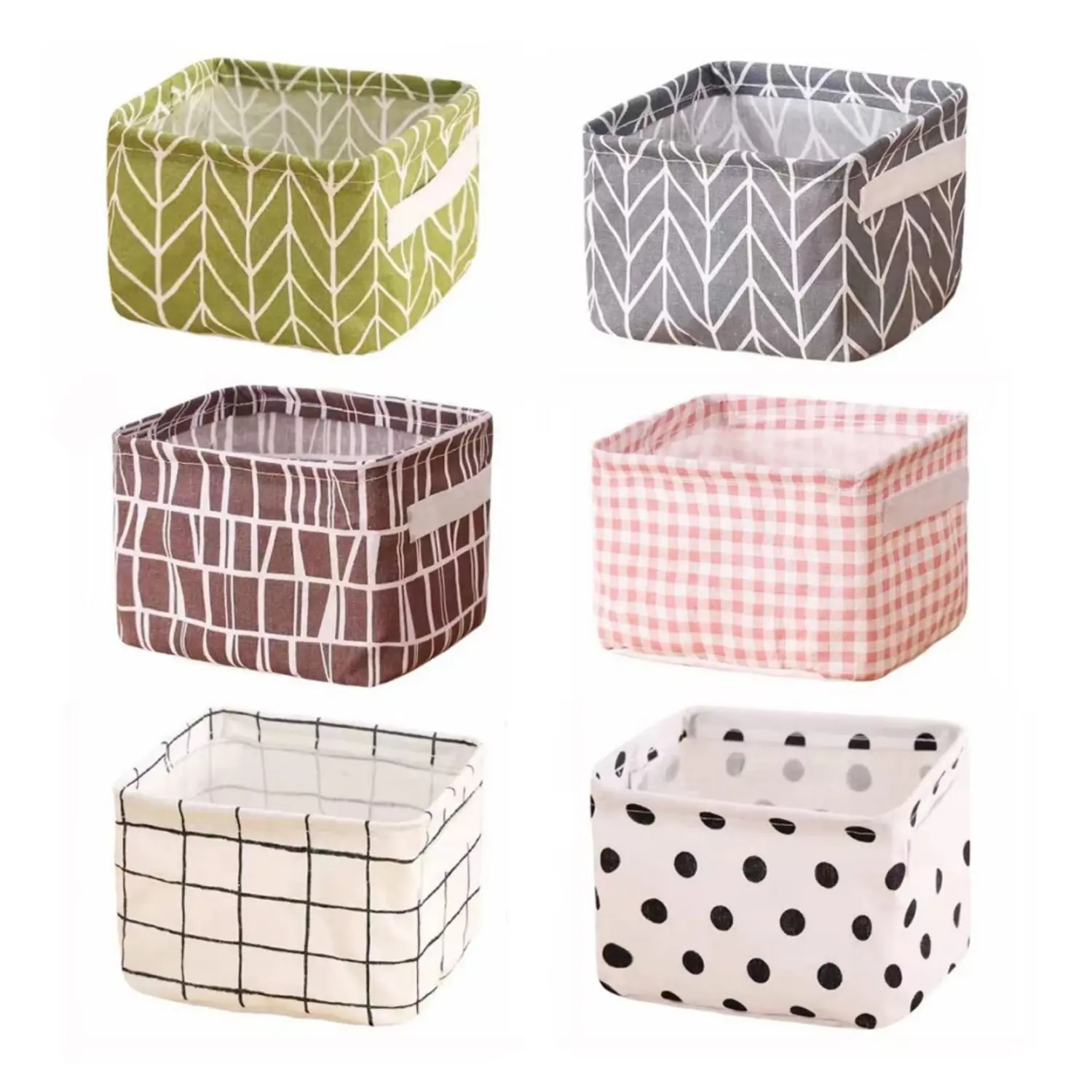 6Pcs Natural Linen Foldable Waterproof Mini Storage Baskets - 7.9"L x 6.3"W x 5.5"H Canvas Organizers for Clothes, Craft Room, Playroom - Home Improvement Supplies