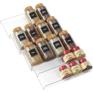 Spice Drawer Organizer Clear (Jars Not Included) - 5 Tier Acrylic Seasoning Organizer - Kitchen Spice Rack for Drawer, Cabinet, Countertop - Expandable From 9'' to17.5 In''