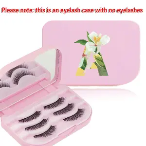 Portable False Eyelash Storage Box - Built In Makeup Mirror | Empty Lash Organizer Case | Fashion Cosmetic Box for Outdoor Travel (Women) | 26 Letters & Floral Pattern Options | Gifts for Halloween & Christmas