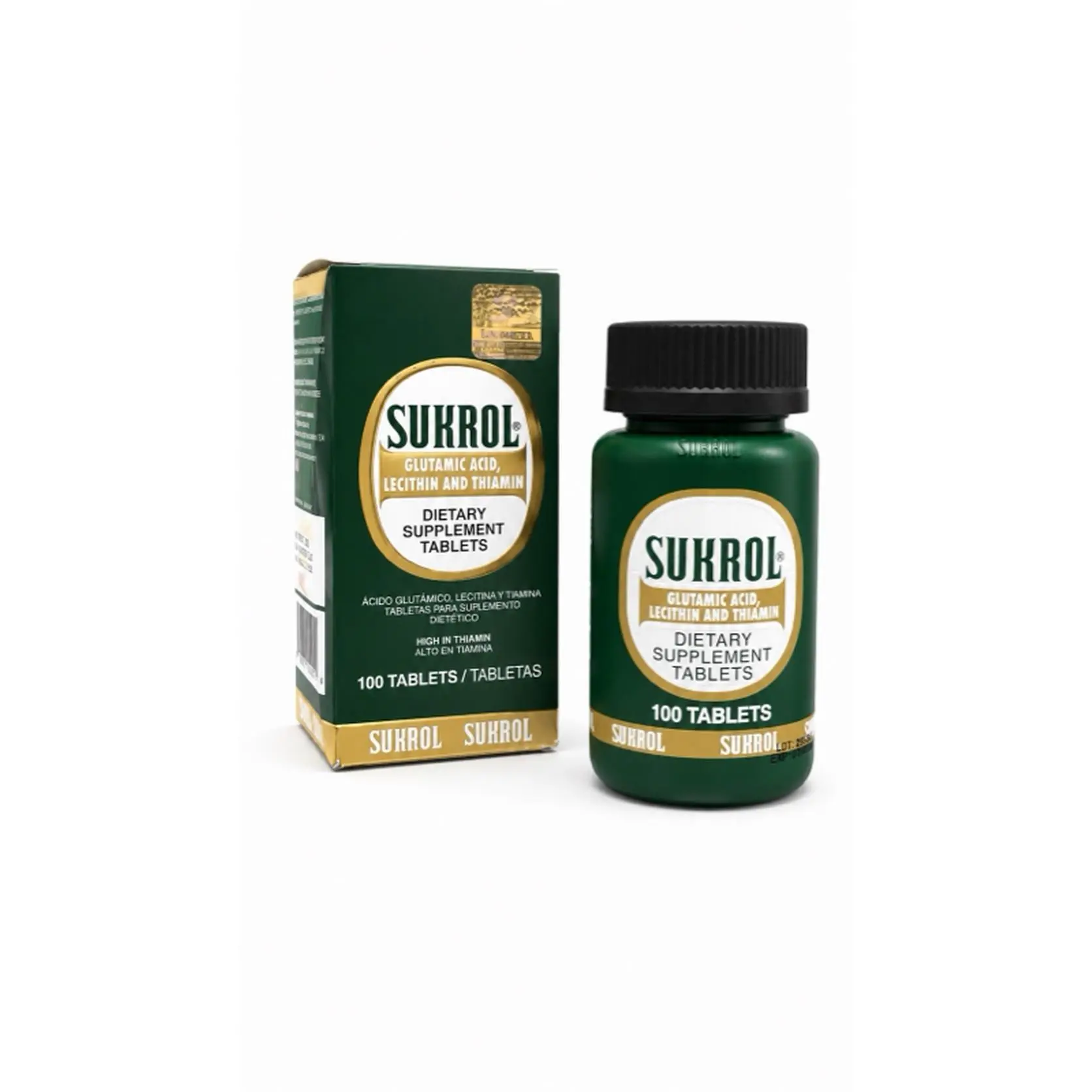 Sukrol 100 Pastillas - Glutamic Acid Lecithin and Thiamin Dietary Supplement Tablets for Health Support