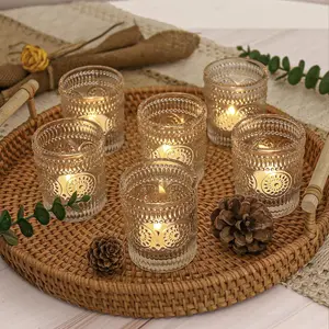 36 Pcs Clear Glass Votive Tealight Candle Holders Bulk, Vintage Candle Holders for Table Centerpieces, Perfect for Boho Wedding Valentine's Day Party Home Table Decor