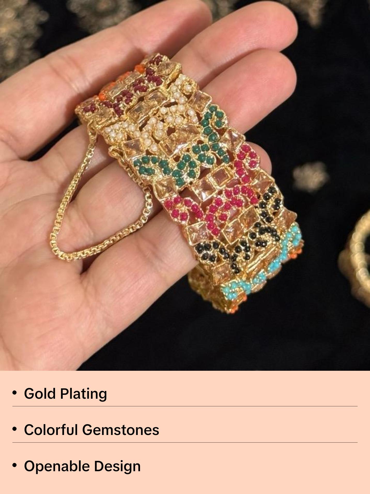 Premium Openable Statement SINGLE Bangle - 2.2, 2.4 and 2.6 - with Gold Plating and Colorful Gemstones for Festive Wear simple style jewelry