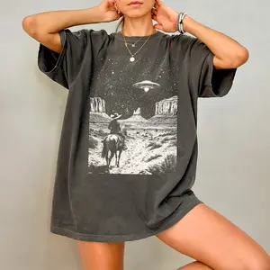 Comfort Colors UFO Cowboy Vintage T Shirt, Retro Western Comfort Colors T Shirt, Rodeo Graphic Tee, Oversized Cowboy T Shirt, Wild West Tee, Cowgirl Top