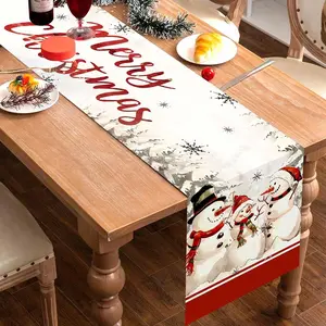 Christmas Table Runner, Snowman Design Polyester, Indoor Outdoor Party Decor, Living Room Decoration, Christmas Dinner Table Setting