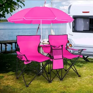 Folding Picnic Double Chair with Umbrella Table Cooler for Beach Camping Portable and Convenient Design