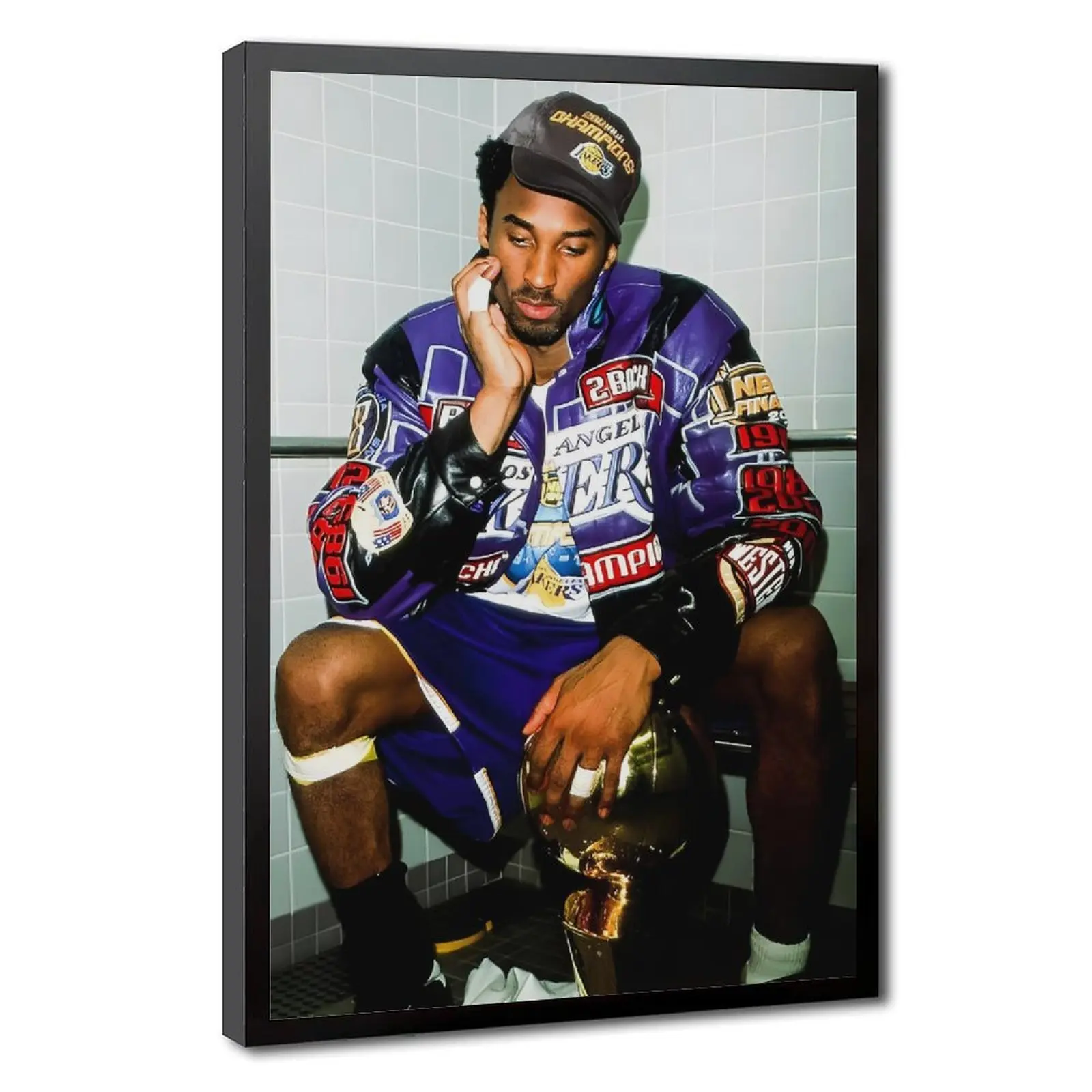 Legendary Black Mamba Kobe Bryant Retro Championship Artistic Poster Print, Decorative Wall Art with Frame for Basketball Fans, Game Room Home Decoration