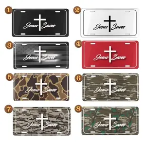 "Jesus Saves" Camo License Plate - Christian Faith Camouflage Vanity Tag - Durable Aluminum Truck Accessory - 12x6 Inch Religious Car Decor