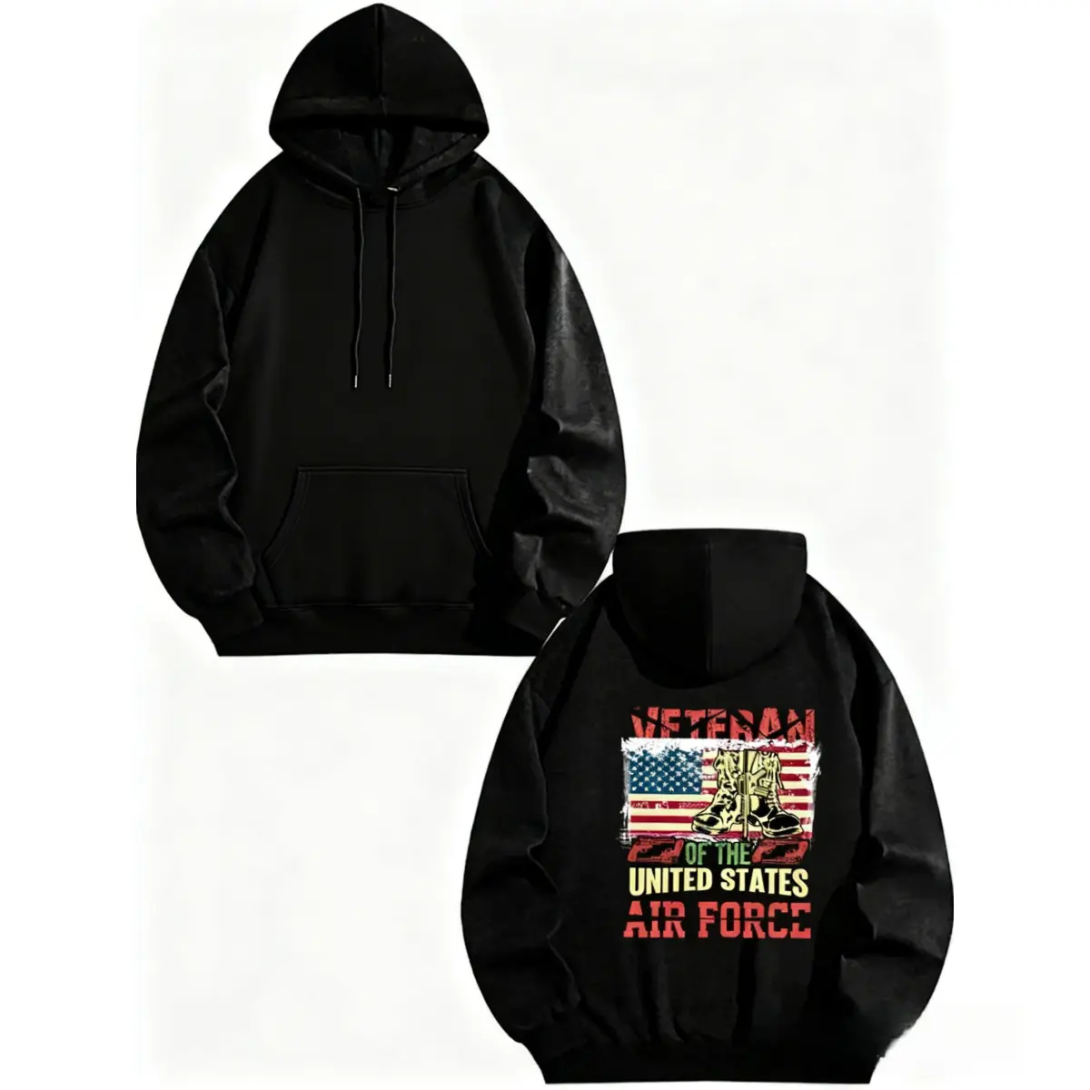Air Force Vet hoodies Veteran men's sweater hoodie black Solid Color Design Long Sleeve Casual Hooded Sweatshirt streetwear funny winter for dad army Unique Design Unisex hoodie Classic Menswear Loose Pocket