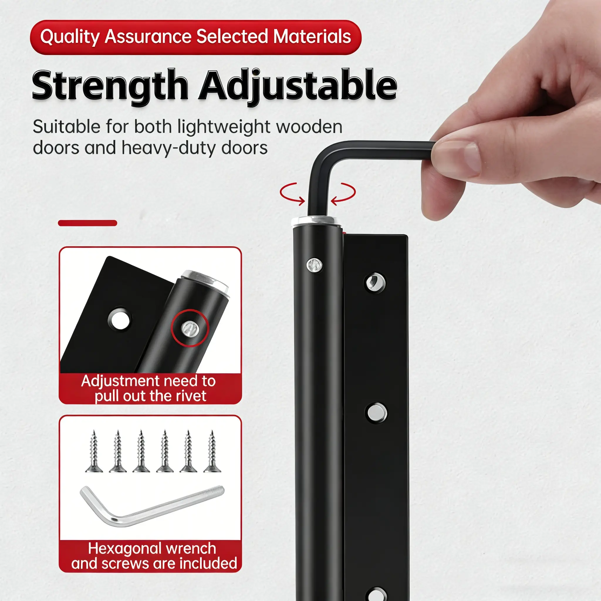 2pcs Automatic Door Closer Zinc Alloy Safety Spring, Adjustable Weight 50kg, Universal Installation, Wide Angle Support 150°, Includes Fixing Screws, Door Hardware