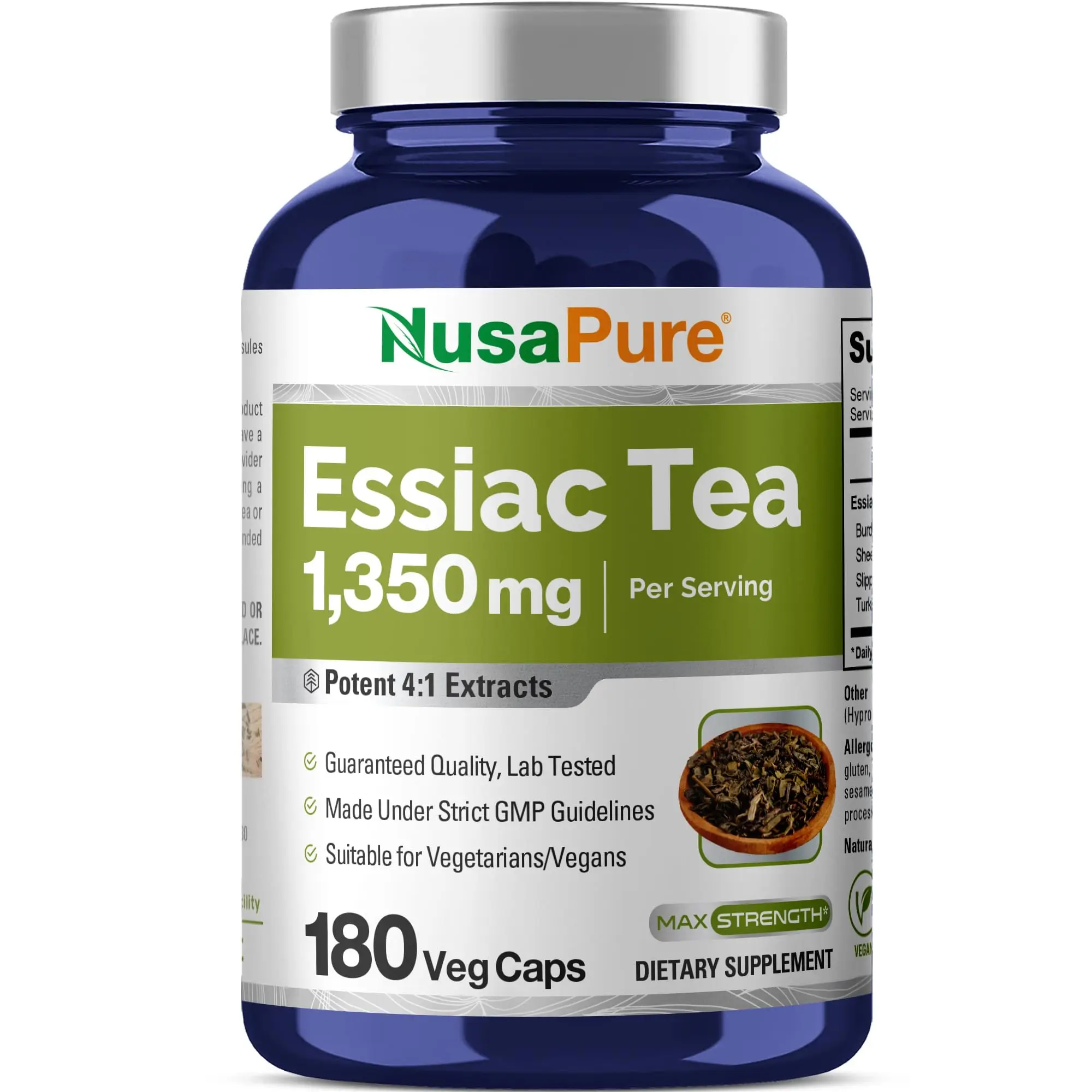 NusaPure Essiac Tea Dietary Supplement - 1350 mg, 180 Veggie Capsules, Plant-Based Herbal Blend, Immune and Gut Support Vitamins Supplements, Antioxidants, Minerals, Vegetarian, Non-GMO