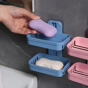 1/2 Set of Beige Pink Detachable Drain Light Luxury Double-layer Soap Box, Essential for Bathroom Storage, Suitable for Household Bathrooms Wall