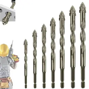 Upgraded Masonry Drill Bit Set,7 counts Masonry Drill Bit Set - Carbide Tip for Glass Tile Brick Cement Concrete Wood - Professional Strength,Industrial-Grade Carbide Tip,Eccentric Sawtooth Design, Durable for All Materials