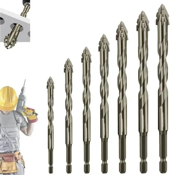 Upgraded Masonry Drill Bit Set,7 counts Masonry Drill Bit Set - Carbide Tip for Glass Tile Brick Cement Concrete Wood - Professional Strength,Industrial-Grade Carbide Tip,Eccentric Sawtooth Design, Durable for All Materials