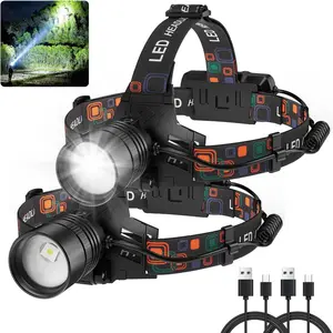 2PCS Rechargeable Headlamp, 99000 Lumens Super Bright LED Headlight, 3 Modes, 90°   Adjustable Headlamp for Forehead, 45 Hours Long Battery Life, IPX6 Wate2026