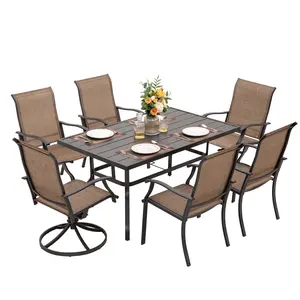 Outdoor 7-Piece Dining Set, Textilene Fabric, Powder-coated Iron Frame