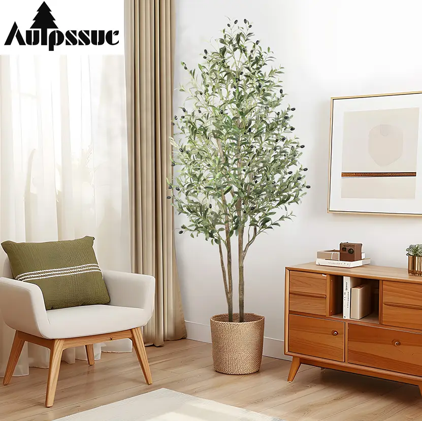 Alupssuc Artificial Olive Tree Silk Plant - Indoor Faux Olive Tree with Natural Wood Trunk & Lifelike Fruits, Perfect for Modern Home, Office, and Liv